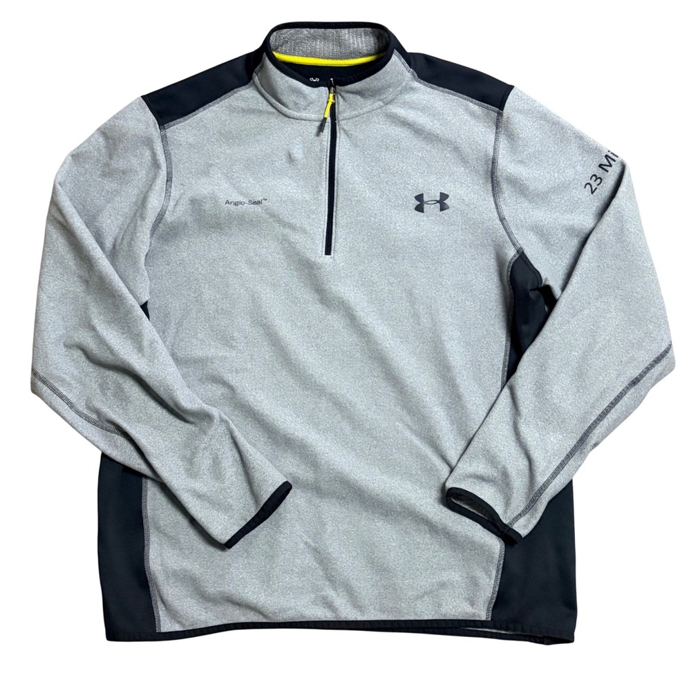 Under Armour ColdGear Mens XL Gray Black Quarter Zip Pullover Angio-Seal Logo